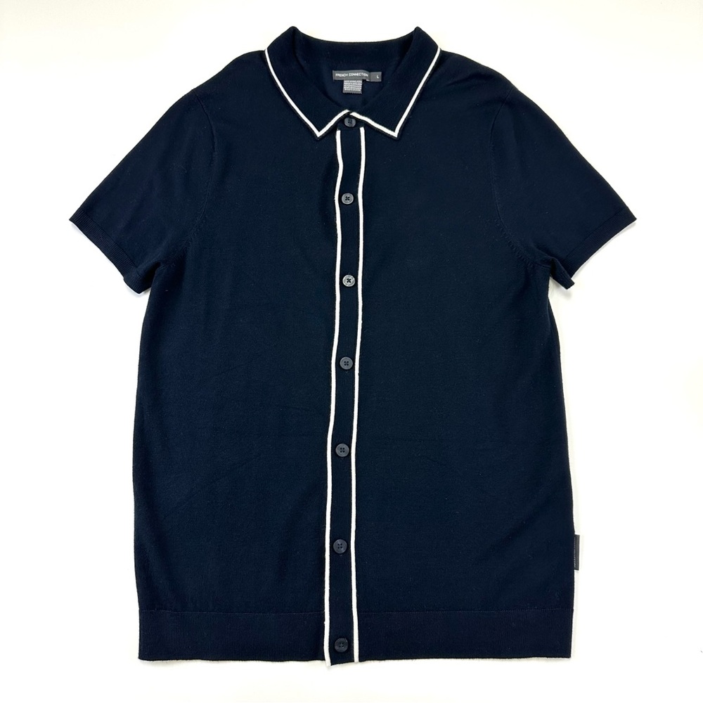 French Connection navy knit polo Large short sleeves collared Preppy Minimalist